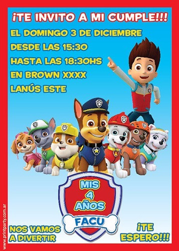 Paw Patrol Invitaciones Whatsapp Redes Sociales E Imprimir