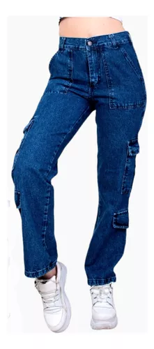 Pantalon Jean Cargo Ancho Wide Leg Mom Recto Mujer Dama Moda