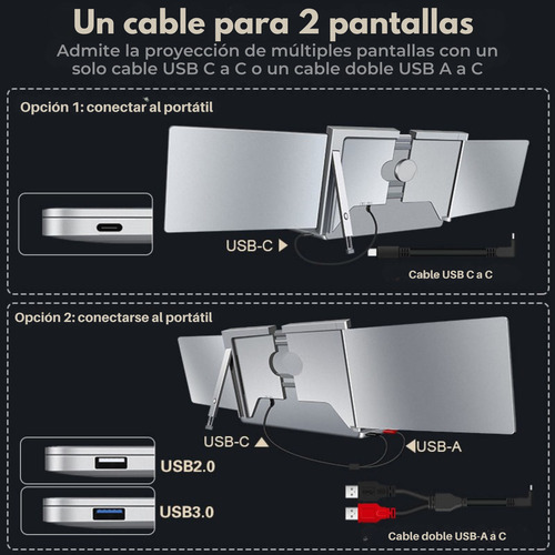 Mr. Gadgets Doble Monitor Portatil Para Laptop 14 Pulgadas Modelo S400 Full Hd 1080p, Ips, Plug & Play, 180°, Usb C, Usb A, 1 Cable 2 Pantallas, Compatible Con Windows, Mac Os, M1, M2, M3, M4, Linux,