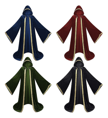 Capa Medieval Unisex De Terciopelo Con Capucha, Bruja,