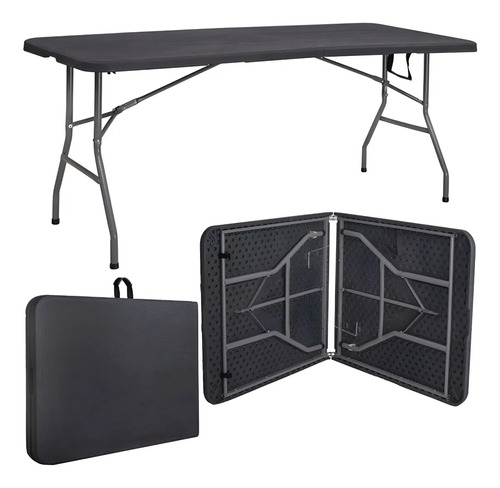 Mesa Dobrável Vira Maleta Com Alça Portátil 1.80m Para Camping Pesca Jardim Área Externa Ou Interna Salão De Festas Gourmet Cor Preto Luvinco