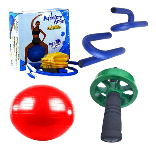 Kit Rueda Abdominal+soporte De Flexiones+balon Pilates 55 Cm