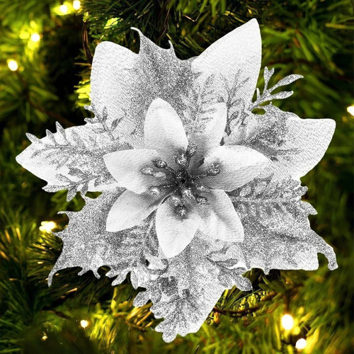 20 Flores Artificiales Con Purpurina For Árbol De Navidad,