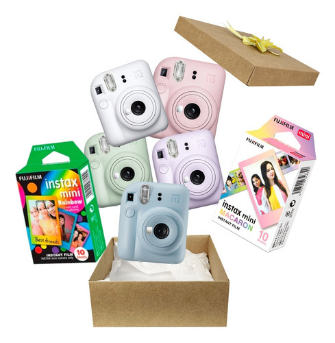 Camera Instax Mini Filme Macaron E Rainbow Kit Presente Fuji Cor Branca