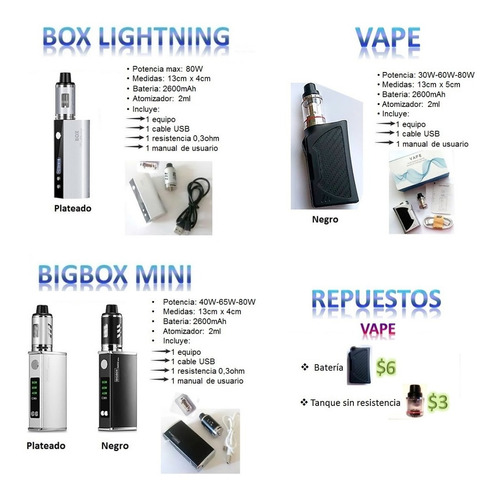 Vaporizador Cigarro Electrico Vaper Bigbox Mini. Lightning