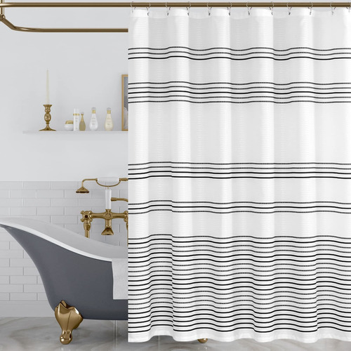 Lazzzy Cortina Ducha Blanca Negra Para Baño Bohemia Raya 70