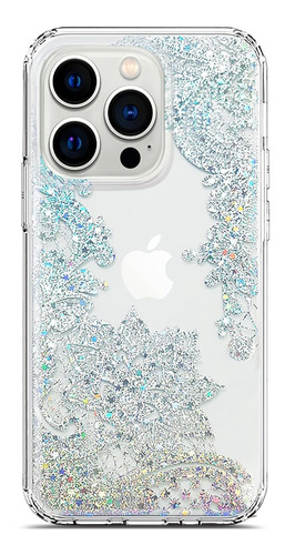 Coolwee Clear Glitter Teléfono Compatible 13 Pro Case Flower