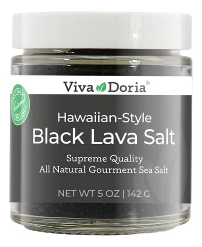 Sal De Lava Negra Hawaiana Doria, Grano Fino, 5 Oz En Frasco