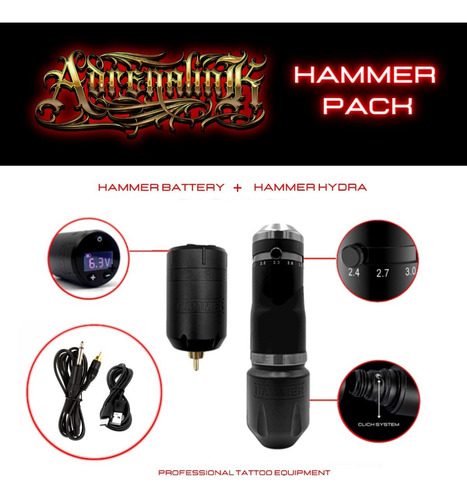 Imagen 2 de 4 de Kit De Tatuaje Adrenalink Gama. Máquina + Fuente Inalámbrica