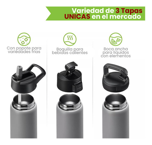 Botella De Agua De Acero Inoxidable Con Triple Aislamiento, 25 Onzas, Con 3 Tapas, Botella De Agua Aislada Reutilizable Que Mantiene Frio/ Calor, Termo De Agua Deportivo