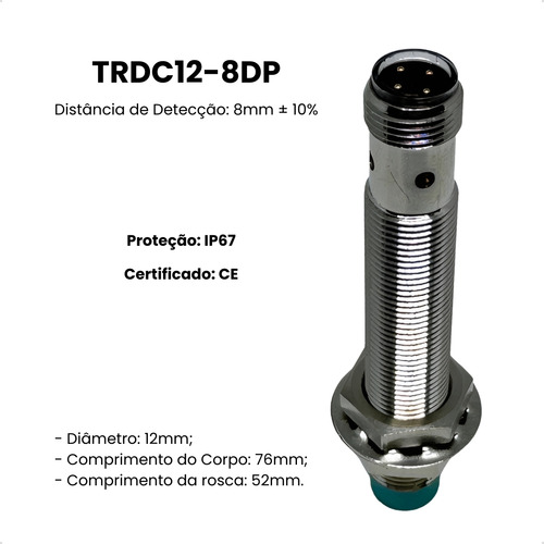 Sensor Indutivo M12 Longo Alcance 24v Con. M12 Sn:8mm Pnp Na