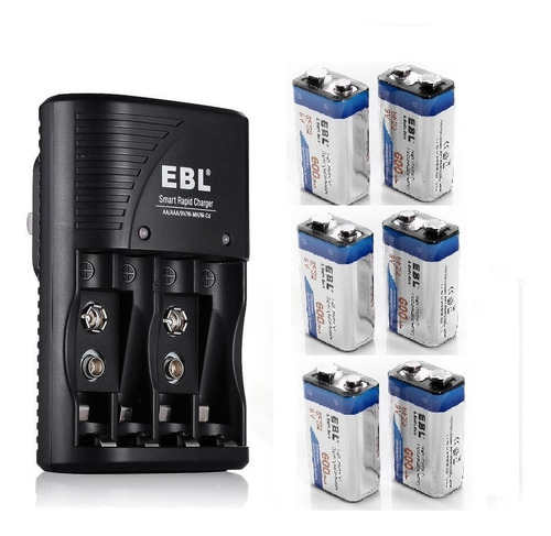 Cargador De Baterías Super Rápido 6 Baterías 9v 600 Mah Ebl