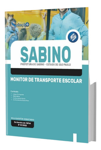 Apostila Concurso Sabino Sp - Monitor De Transporte Escolar
