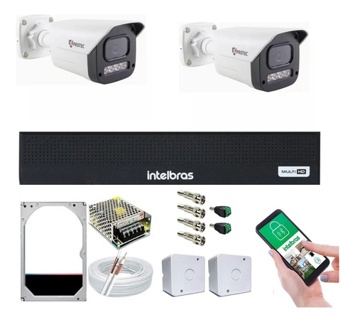 Kit Cftv 2 Câmeras Segurança Colorida Noturna Dvr Intelbras