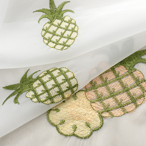 Cortinas Cocina Frutas Bordado Semitransp 2pzs Lino Algodón Piña