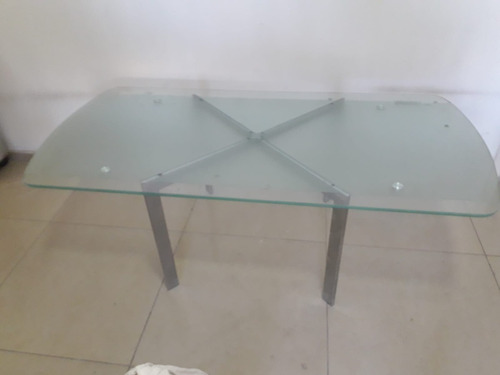 Mesa Ratona De Cristal Templado Y Base Cromada , Rectangular