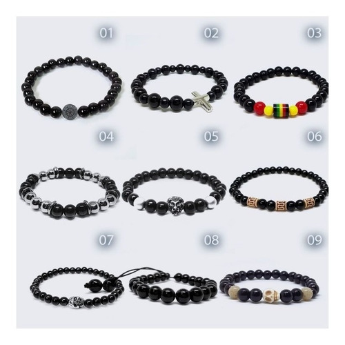 Pulseira Masculina Bolinhas Pretas Pingentes Ampulheta Store