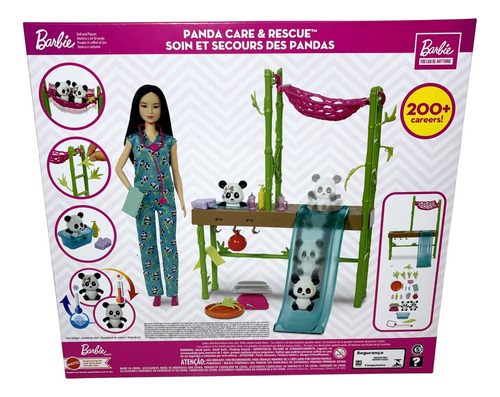 Playset Conjunto Boneca Menina Barbie Morena Oriental Profissões Veterinária - Resgate Dos Pandas Com Acessórios E Mini Pet Animal - Boneco Pandinha Muda De Cor Banho Panda Sujo - Mattel Brinquedos