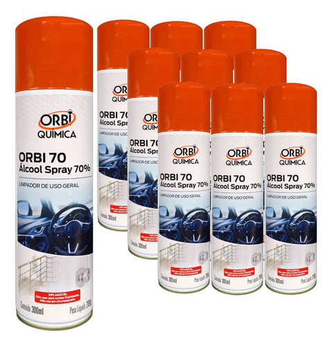 Kit 10 Alcool Spray 70% Limpa E Higieniza Antibacteria 300ml