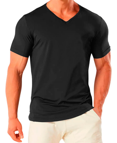 Camiseta Gola V Dry Fit Slim Fit Uv50 Transpirável Elastano