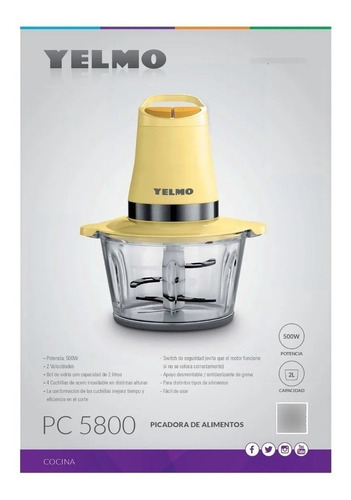 Yelmo Pc5800 Picadora De Alimentos 500w 2 Velocidades Color Amarillo