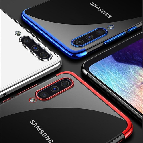 Forro Samsung A50 Transparente Borde Color Goma Extra Fuerte