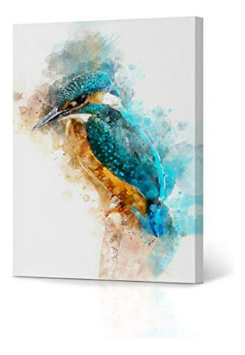 Lindo Pájaro Azul Impresión En Lienzo Pintura De Acuarela Fo