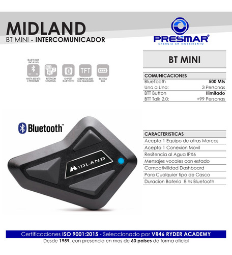 Imagen 3 de 10 de Intercomunicador Bluetooth Moto Midland Bt Mini Kit X1