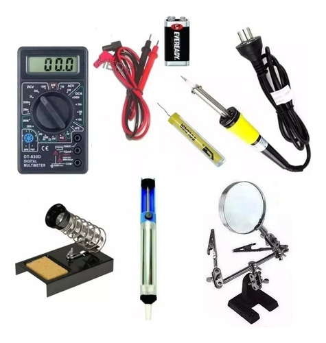 Kit Tecnico 7 Pzas Tester Soporte Apoya Soldador Estaño Lupa