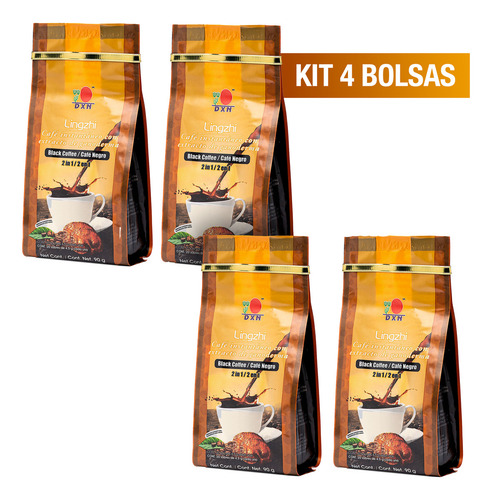 Kit 4 DXN | Lingzhi Black Coffee 2 en 1 | Café Negro Instantaneo Soluble con Ganoderma Lucidum Reishi | Cafe Clasico con Hongos Adaptogenos | Delicioso Instant Mushroom Coffee | 20 Sobres Sin Azucar
