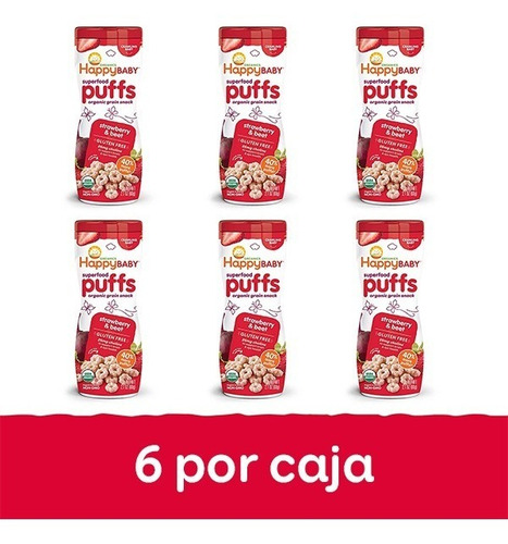 Happy Baby Puffs Cereal Orgánico De Fresa Y Betabel - 6 Pz