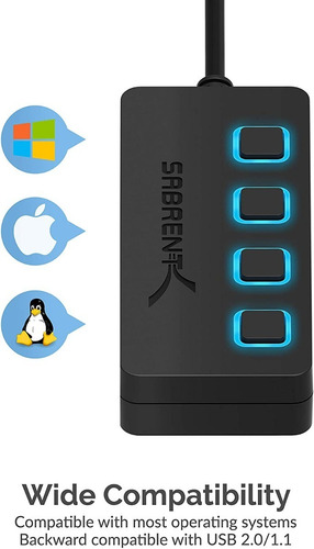 Imagen 3 de 9 de Hub Usb - Sabrent - 4 Port Usb 3.0 - Switch On/off Fuente 2a