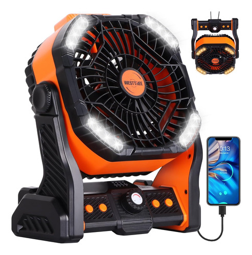 Ventilador Recargable Portatil 20000 Mah Con Luz Led 