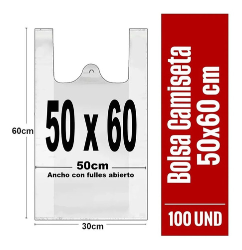 Imagen 5 de 10 de Bolsas Plásticas Tipo Camiseta - 50x60 - 100 Unidades.