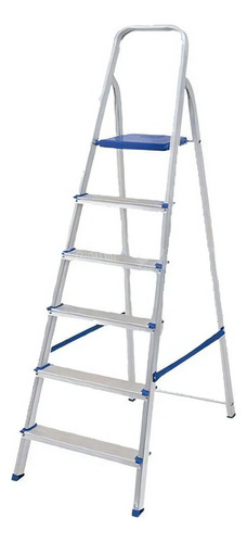 Escada Doméstica De Alumínio 6 Degraus - Alume Cor Prata/Azul