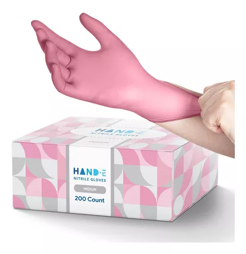 Guantes desechables de vinilo rosa pequeños, paquete de 200 unidades, sin  látex, sin polvo, guantes de