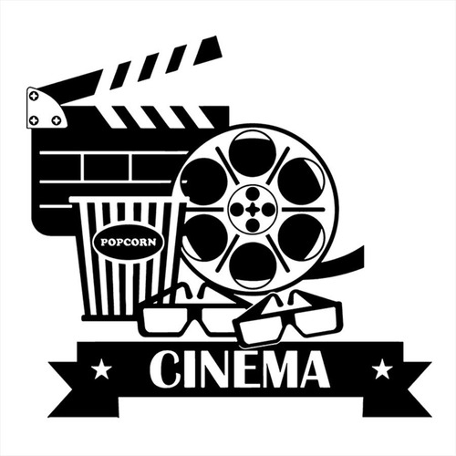 Adesivo De Parede 93x100cm - Cinema Popcorn Claquete Filme Ó