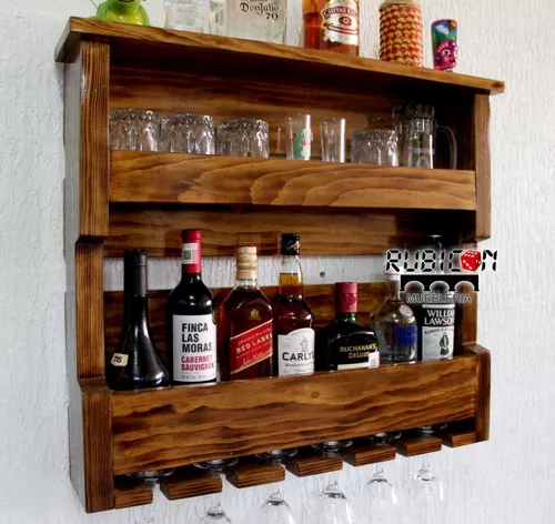 Mini bar de madera Burl y resina para botellas de 50ml. Pequeño