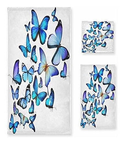 Juego De Toallas De Baño Many Blue Butterflies Juego Decorat