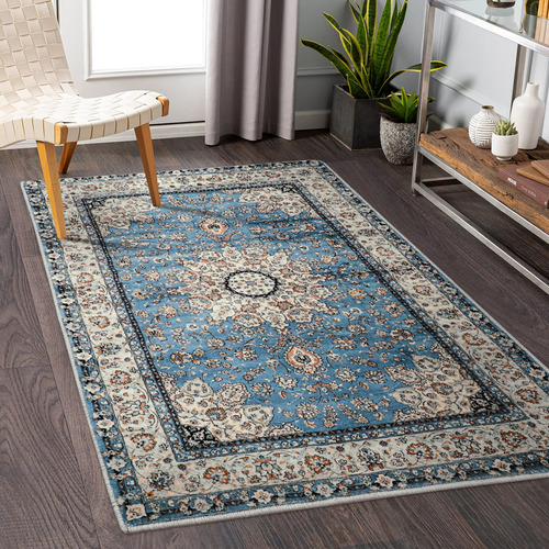 Alfombra Oriental Medallon Floral  3 X 5  Azul Persa Lana