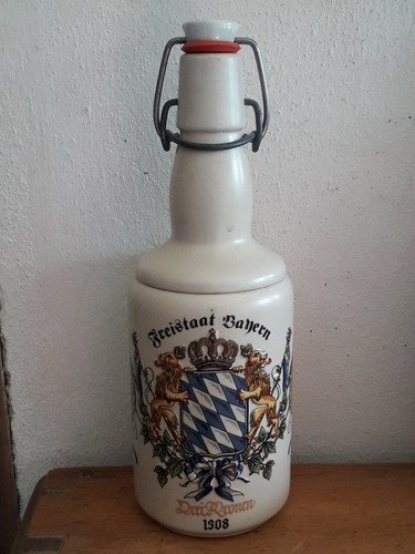 Porrón Botella Alemana Freistaat Bayern Con Tapa De Cerámica