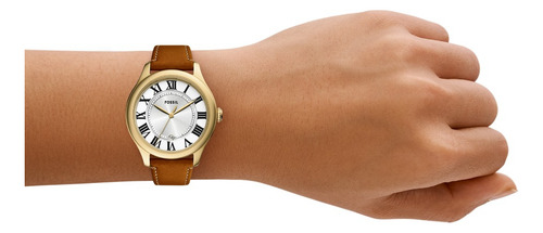 Reloj Gilmore para mujer de cuero marrón mediano con fecha y tres manecillas Fossil