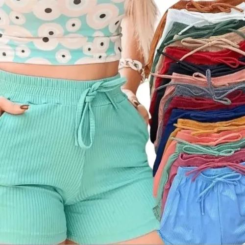 Kit 5 Shorts Plus S Feminino Canelado Preço Atacado P Ao G3