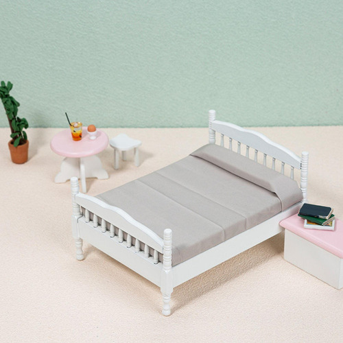 Casa De Muñecas En Miniatura De Madera Cama Juego De