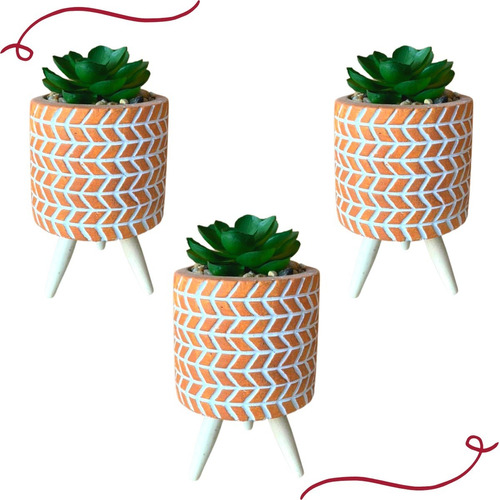 Kit 3 Plantas Mini Suculenta Artificial Vaso Cerâmica Casa