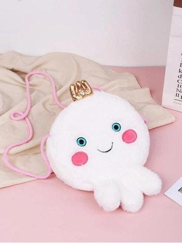 Bolso Mano Monedero  Felpado Pulpo Blanco Peluche