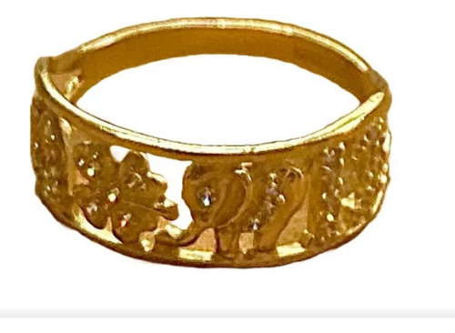 Anillo De La Suerte Con Zirconias Oro 10 Kilates .