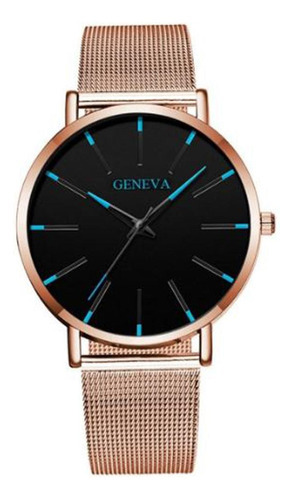 Relógio Feminino Geneva Preto Analógico Fino Malha Luxo