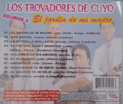 Los Trovadores De Cuyo Cd Original El Jardín De Mi Madre