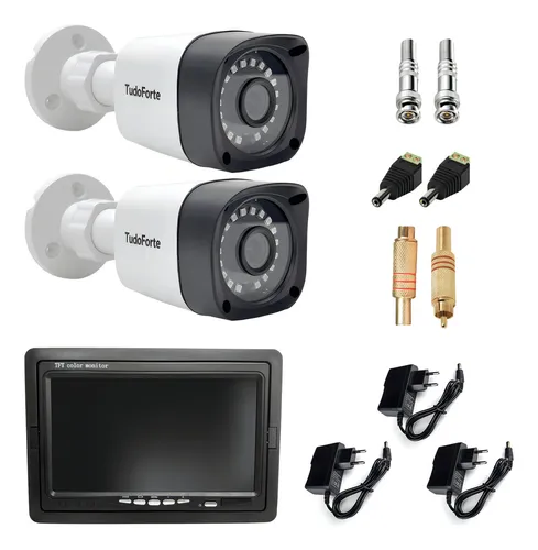 comprar Kit 2 Câmeras Infra Bullet Hd 720p Tela Monitor 7 Lcd Color